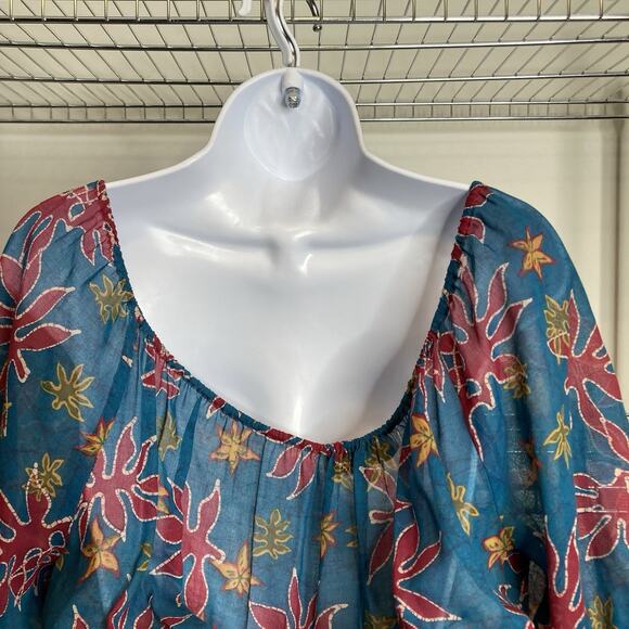 Vintage Albert Capraro Blue Floral Peasant Maxi Dress Size 12 Dark Tropical Boho - Picture 9 of 10